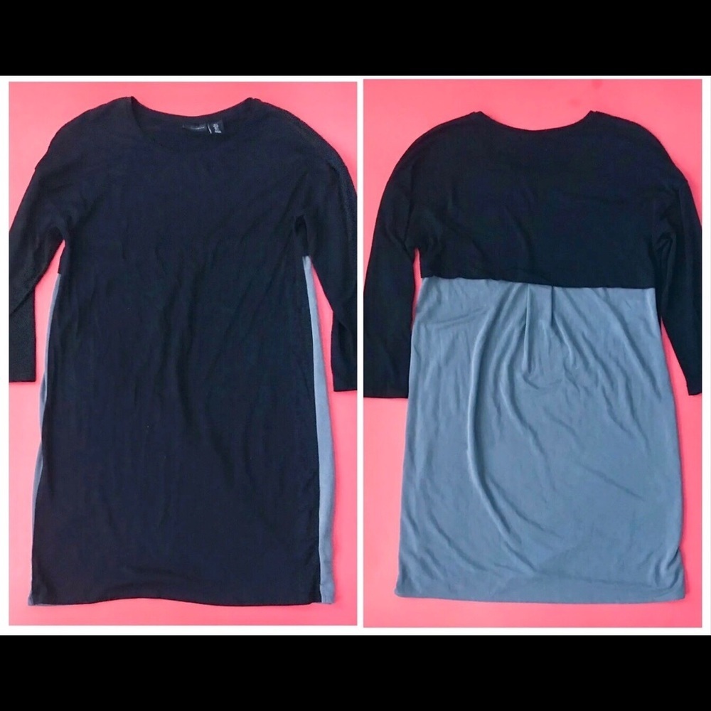 Mercer And Madison Colorblock Tunic Top S Black Gray Back 3/4 Sleeves